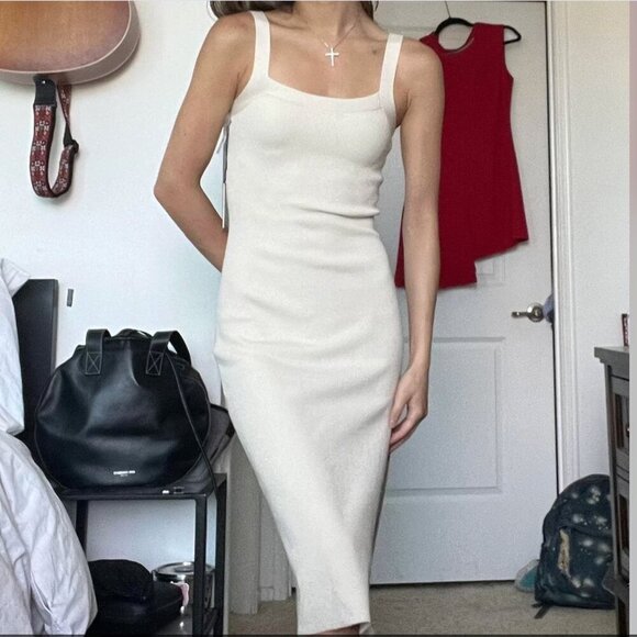 Aritzia Babaton Knit Tank Midi Dress Birch Cream Size XS - Picture 1 of 11